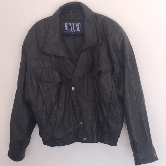 Men’s Black Bomber Style  Leather Jacket Sz XL - Picture 1 of 7